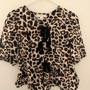 Animal Print Puff Sleeve Blouse